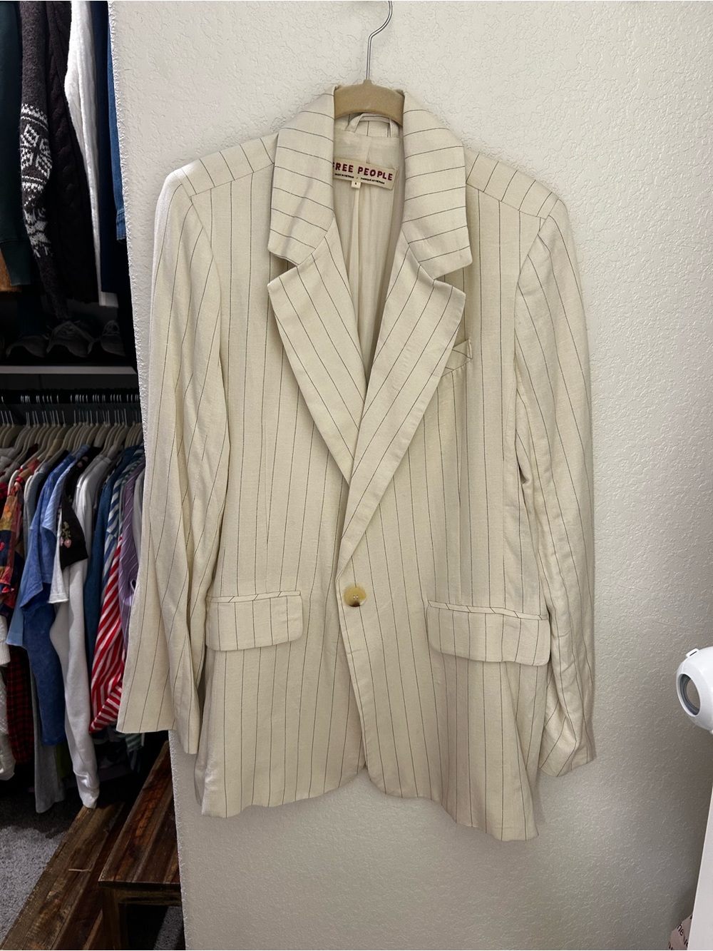 Free People Cream Pinstripe Blazer